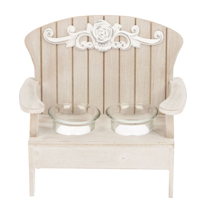 Подсвечник дерево 2 свечи "Скамейка с розой" беж 19х20х11 см