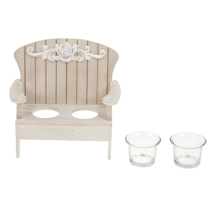 Подсвечник дерево 2 свечи "Скамейка с розой" беж 19х20х11 см