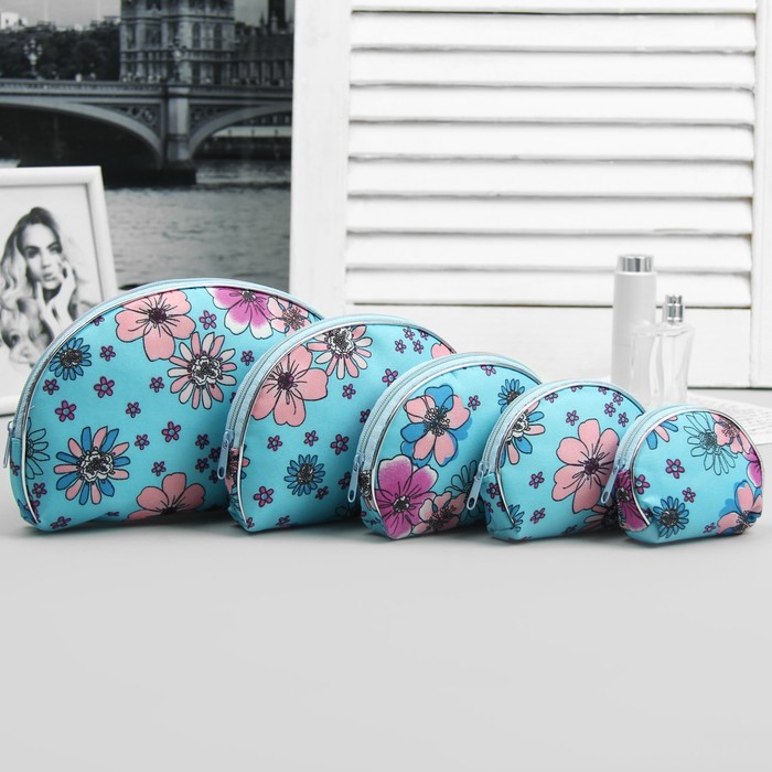 Набор косметичек 5 в 1 Цветение, цвет голубой