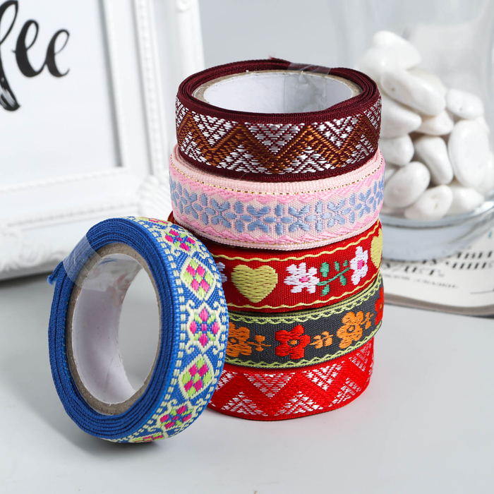 Клейкая лента декоративная текстиль "Индейские мотивы" 1,5 см 1 метр МИКС