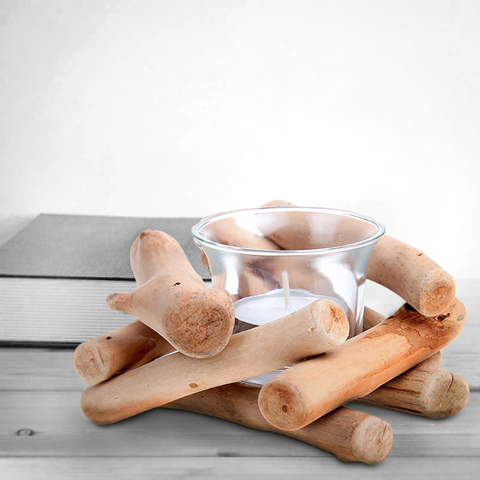 Подставка для свечи со стеклянным подсвечником "Зимний вечер "