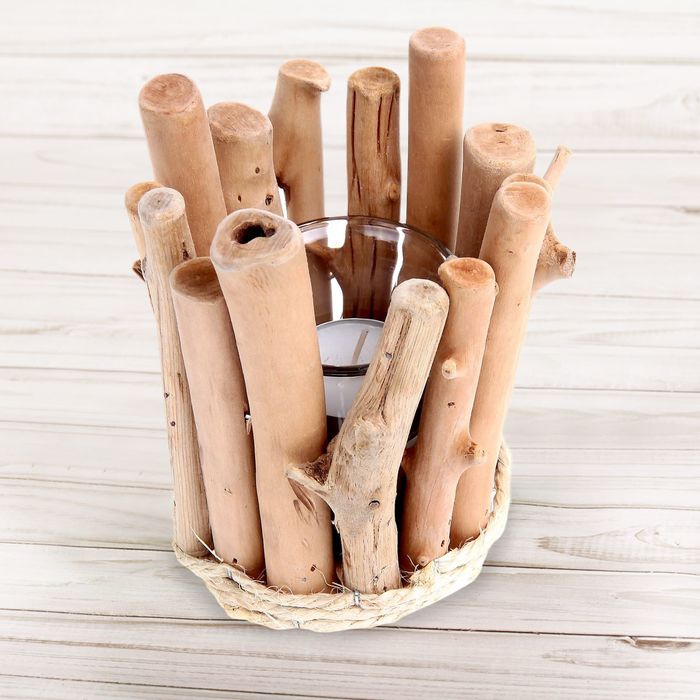 Подставка для свечи со стеклянным подсвечником " Брёвнышки"