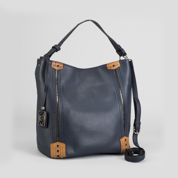 Сумка женская на молнии, 1 отдел с перегородкой, наружный карман, длинный ремень, цвет синий