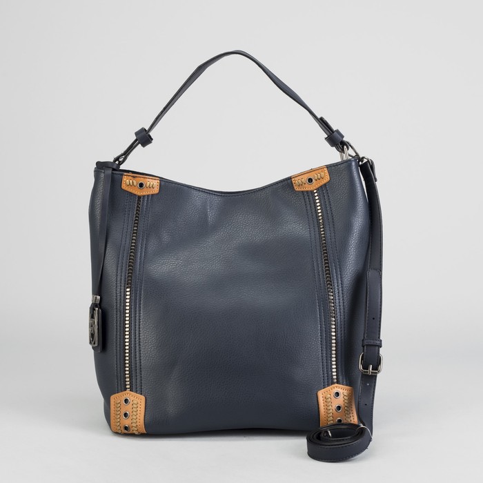 Сумка женская на молнии, 1 отдел с перегородкой, наружный карман, длинный ремень, цвет синий