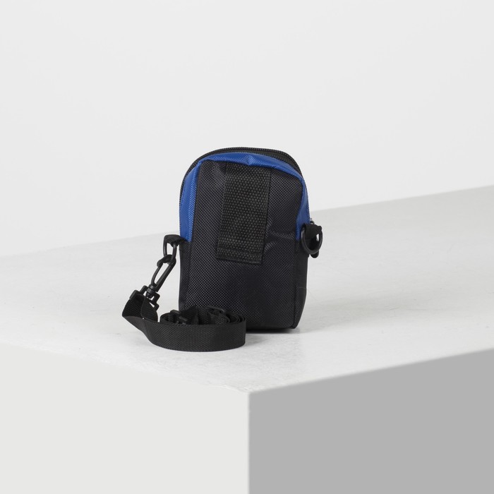 Сумка поясная, 2 отдела, наружный карман, длинный ремень, цвет чёрный/синий
