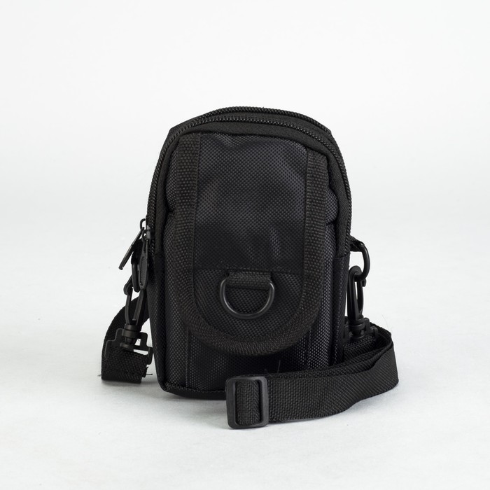 Сумка поясная, 2 отдела, наружный карман, длинный ремень, цвет чёрный