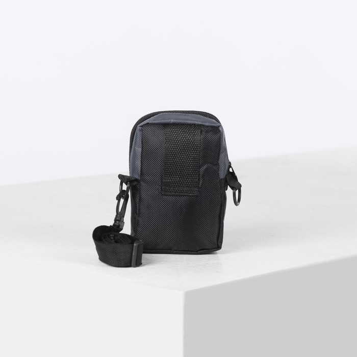 Сумка поясная, 2 отдела, наружный карман, длинный ремень, цвет чёрный/серый