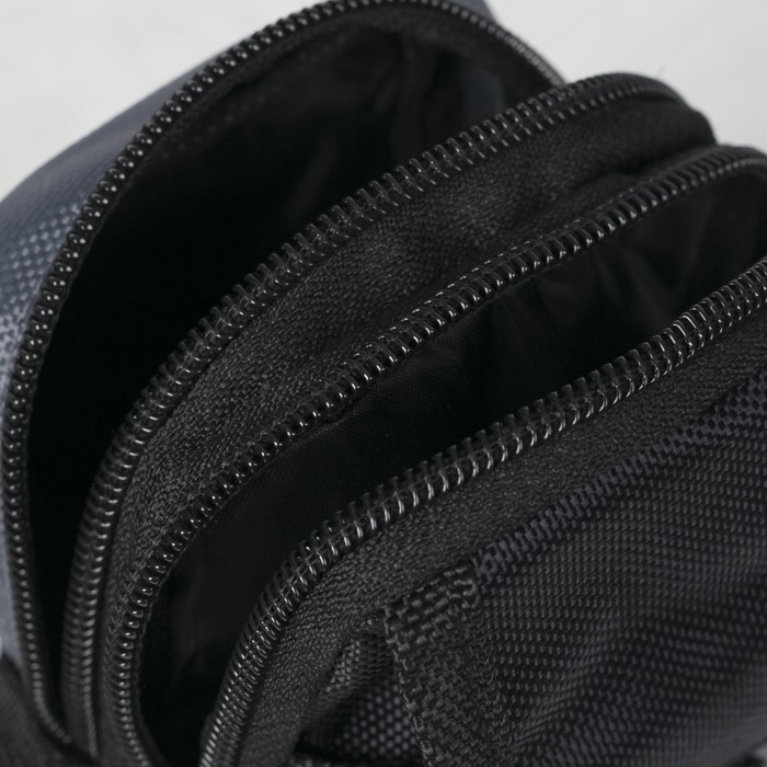 Сумка поясная, 2 отдела, наружный карман, длинный ремень, цвет чёрный/серый