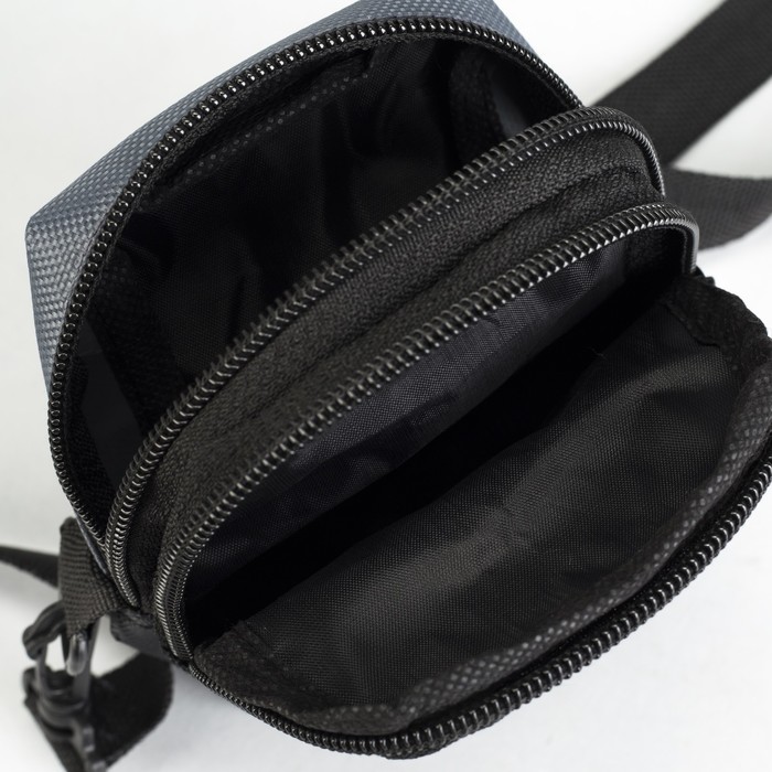 Сумка поясная, 2 отдела, наружный карман, длинный ремень, цвет чёрный/серый