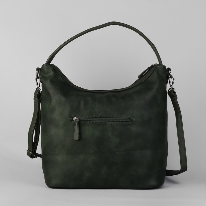 Сумка женская, 1 отдел с перегородкой, 3 наружных кармана, длинный ремень, цвет зелёный