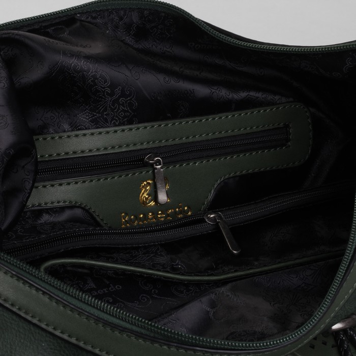 Сумка женская, 1 отдел с перегородкой, 3 наружных кармана, длинный ремень, цвет зелёный