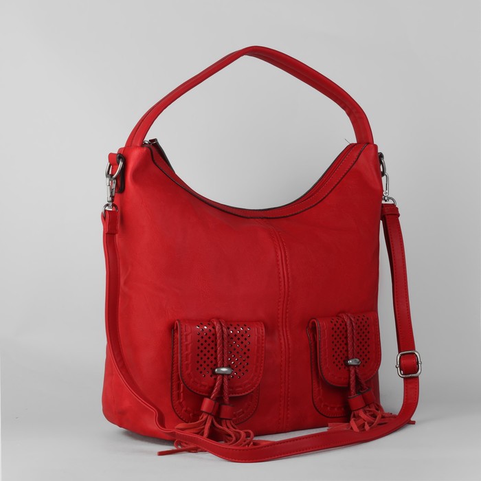 Сумка женская, 1 отдел с перегородкой, 3 наружных кармана, длинный ремень, цвет красный