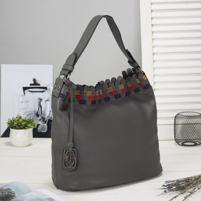 Сумка женская на молнии, 1 отдел с перегородкой, наружный карман, цвет серый