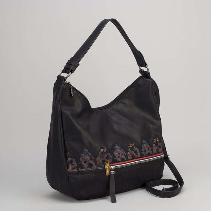 Сумка женская, 1 отдел с перегородкой, 2 наружных кармана, длинный ремень, цвет чёрный