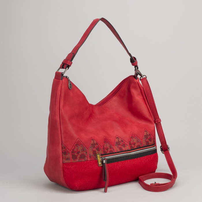 Сумка женская, 1 отдел с перегородкой, 2 наружных кармана, длинный ремень, цвет красный