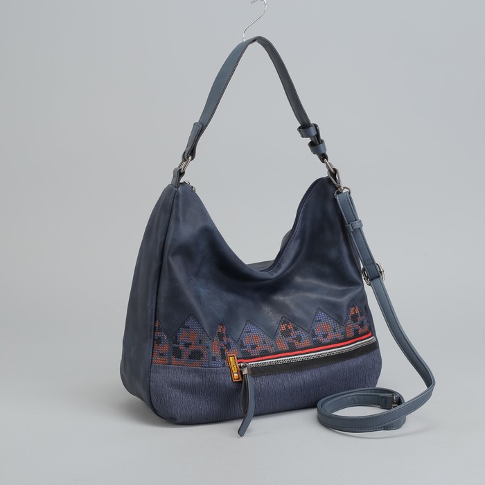 Сумка женская, 1 отдел с перегородкой, 2 наружных кармана, длинный ремень, цвет синий