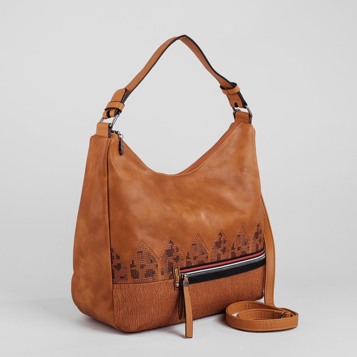 Сумка женская, 1 отдел с перегородкой, 2 наружных кармана, длинный ремень, цвет горчичный