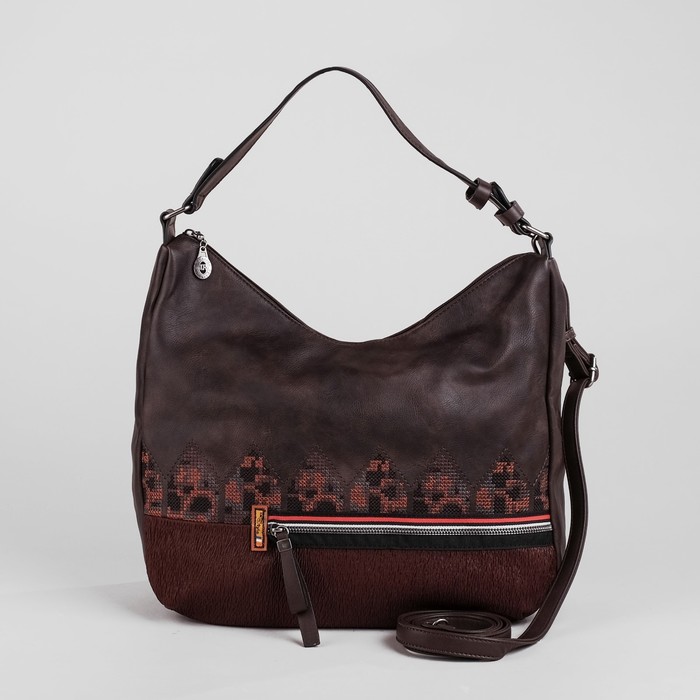 Сумка женская, 1 отдел с перегородкой, 2 наружных кармана, длинный ремень, цвет коричневый