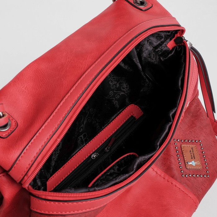 Сумка женская на молнии, 1 отдел, наружный карман, длинный ремень, цвет красный