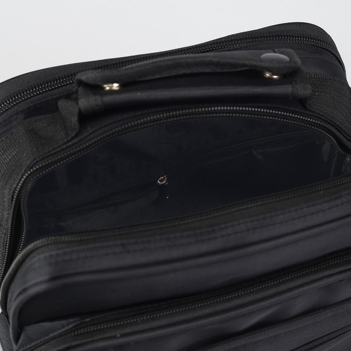 Сумка деловая на молнии, 2 отдела, 3 наружных кармана, длинный ремень, цвет чёрный