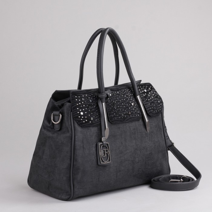 Сумка женская, 1 отдел с перегородкой, наружный карман, длинный ремень, цвет серый