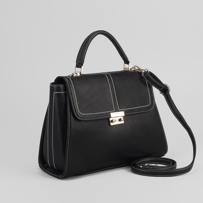 Сумка женская, 1 отдел с перегородкой, наружный карман, длинный ремень, цвет чёрный