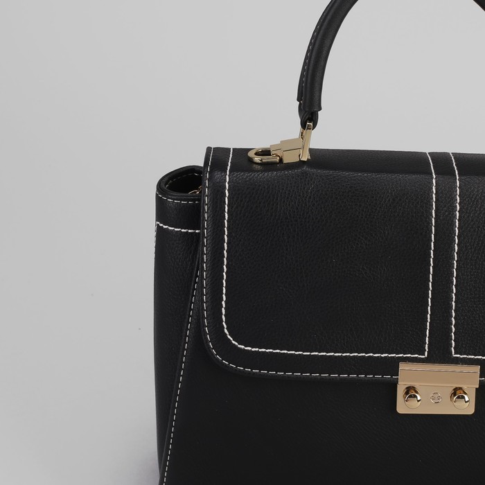 Сумка женская, 1 отдел с перегородкой, наружный карман, длинный ремень, цвет чёрный