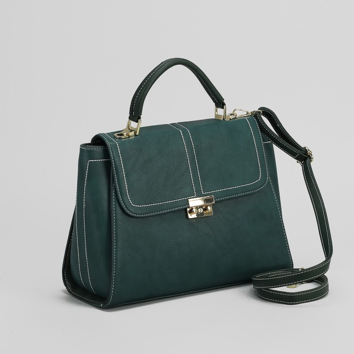 Сумка женская, 1 отдел с перегородкой, наружный карман, длинный ремень, цвет зелёный