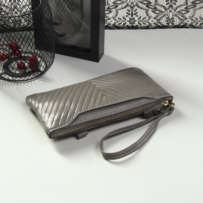 Кошелёк женский на молнии, 1 отдел с перегородкой, 2 наружных кармана, с ручкой, цвет серый