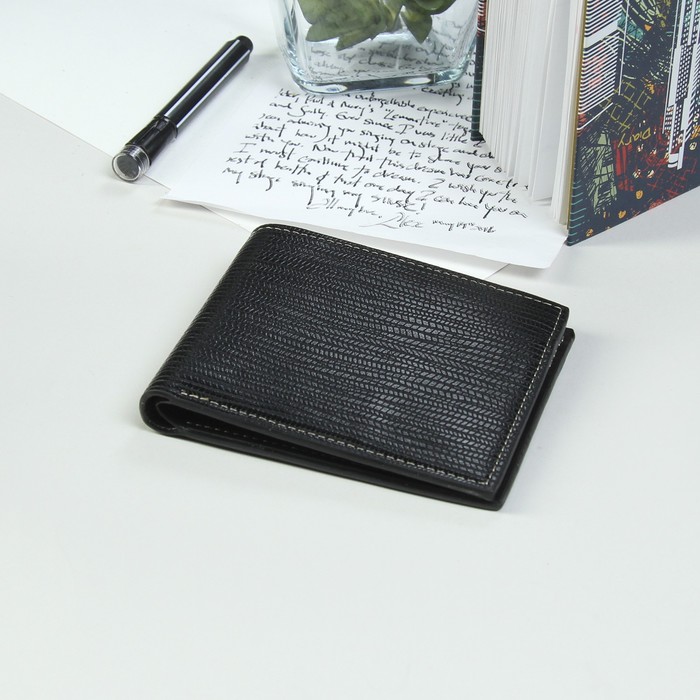 Кошелёк мужской, 3 отдела, для карт, цвет чёрный