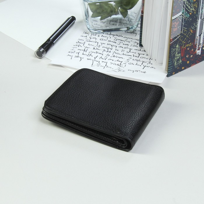 Кошелёк мужской на кнопке, 2 отдела, для карт, цвет чёрный