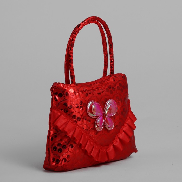 Сумка детская на молнии "Бабочка", 1 отдел, цвет красный