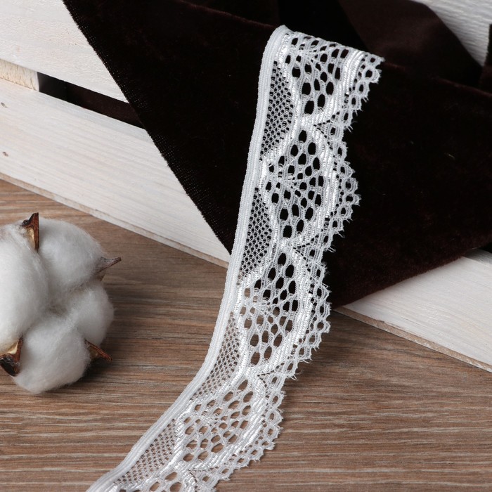 Кружево эластичное, ширина 35мм, 10±1м, цвет белый