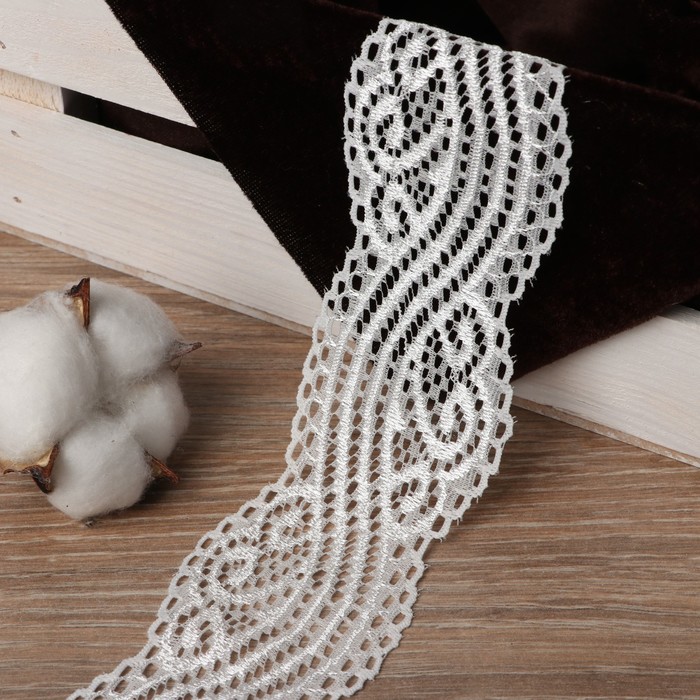 Кружево эластичное, ширина 55мм, 10±1м, цвет белый