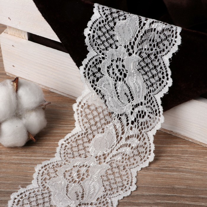 Кружево эластичное, ширина 65мм, 10±1м, цвет белый