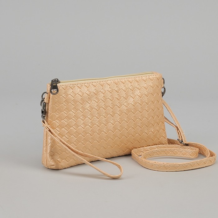 Клатч, плетение, отдел с перегородкой на молнии, ручка, длинный ремень, цвет молочный