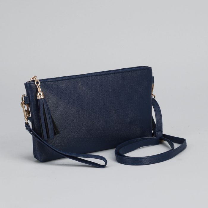 Клатч женский "Классик",1 отдел с перегородкой на молнии, наружный карман, ручка, длинный ремень, цвет синий
