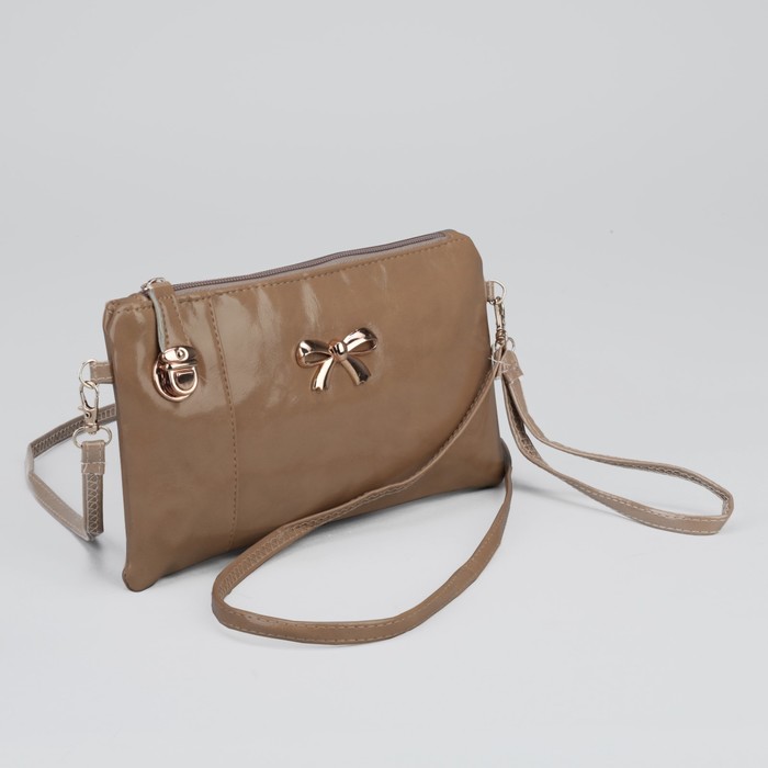 Клатч "Элегантность", 1 отдел с перегородкой, наружный карман, ручка, длинный ремень, цвет бежевый