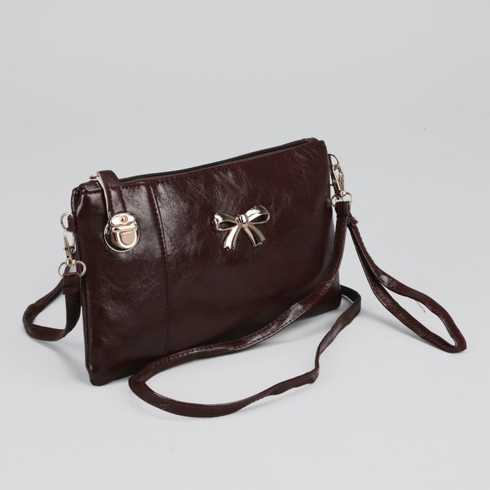 Клатч "Элегантность", 1 отдел с перегородкой, наружный карман, ручка, длинный ремень, цвет коричневый