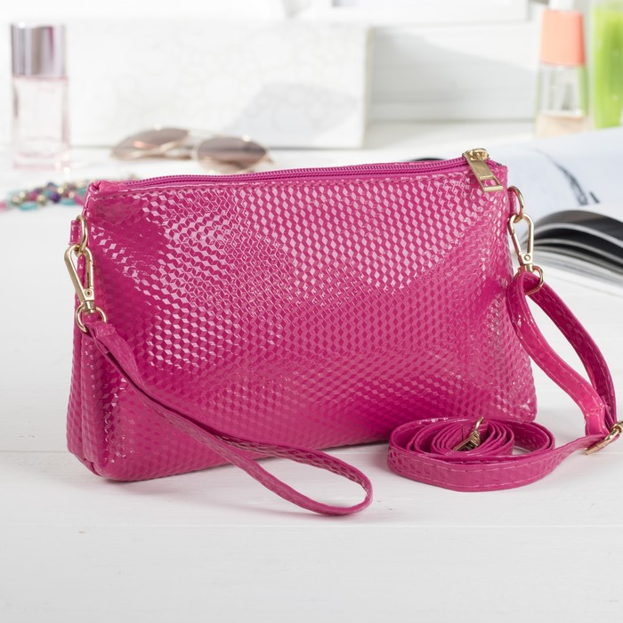 Клатч, 1 отдел с перегородкой на молнии, ручка, длинный ремень, цвет синий