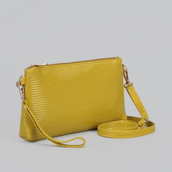 Клатч женский на молнии, 1 отдел с перегородкой, ручка, длинный ремень, цвет жёлтый