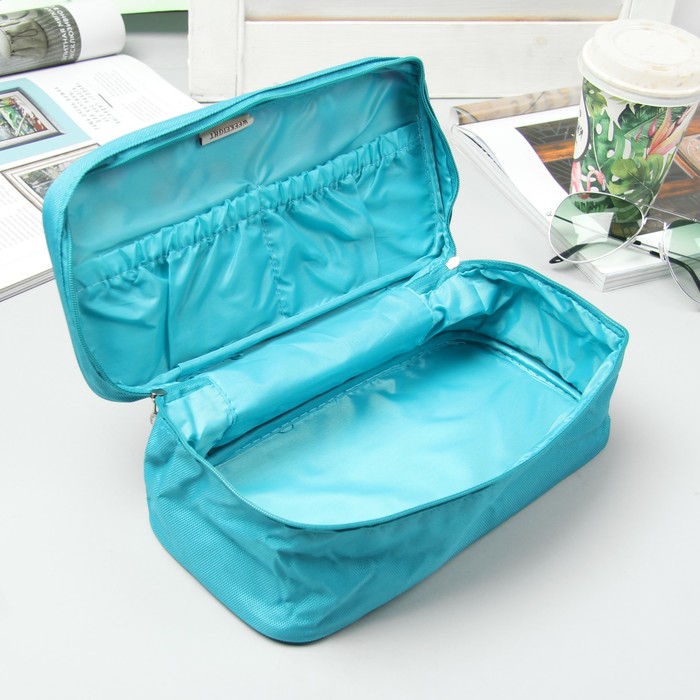 Косметичка дорожная на молнии "Цветы", 1 отдел, с ручкой, цвет голубой