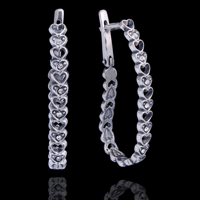 Серьги "Эрика", цвет белый в чернёном серебре