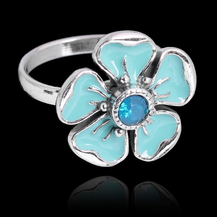 Кольцо "Грейси", размер 16, цвет голубой в чернёном серебре