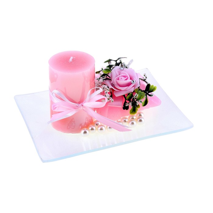Свечи восковые (набор 2 шт + декор) "Нежность", цвет розовый