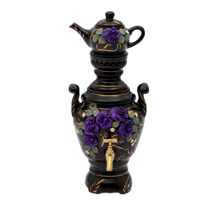 Самовар электрический с заварником "Роза" лепка, чёрный, 4 л и 0,5 л, микс, провод не прилагается