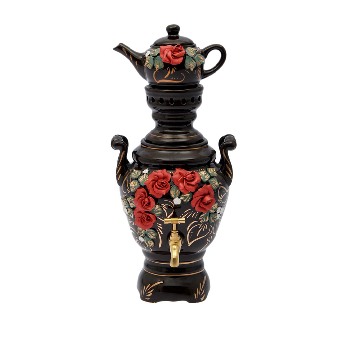 Самовар электрический с заварником "Роза" лепка, чёрный, 4 л и 0,5 л, микс, провод не прилагается