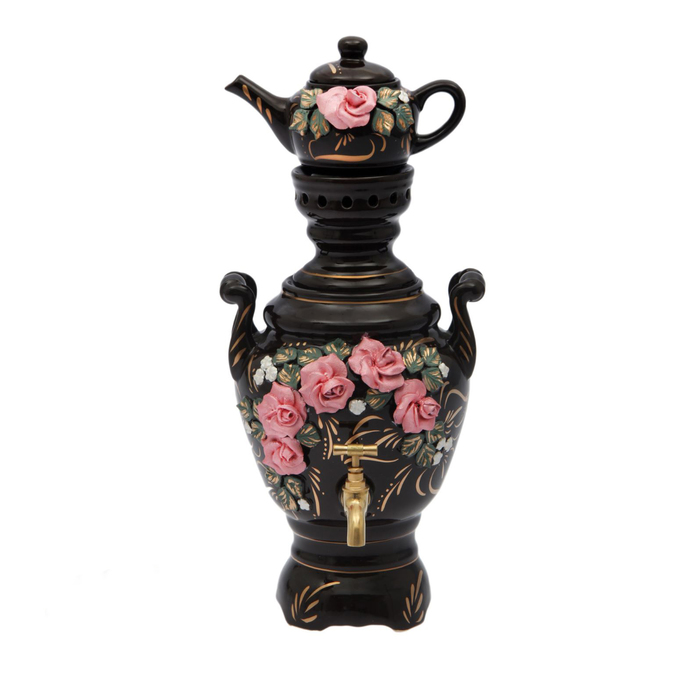 Самовар электрический с заварником "Роза" лепка, чёрный, 4 л и 0,5 л, микс, провод не прилагается