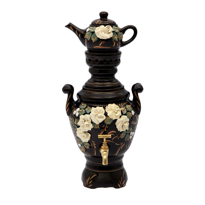 Самовар электрический с заварником "Роза" лепка, чёрный, 4 л и 0,5 л, микс, провод не прилагается