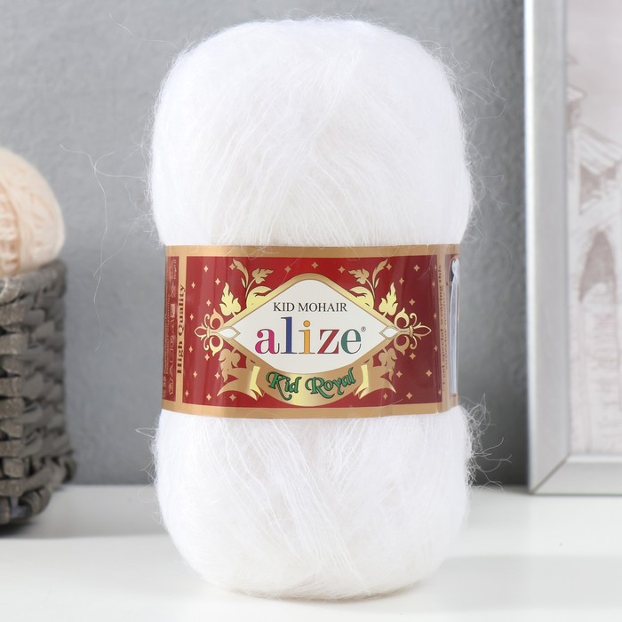 Пряжа "Kid mohair royal" 62% мохер, 38% полиамид 500м/50гр (55 Белый)